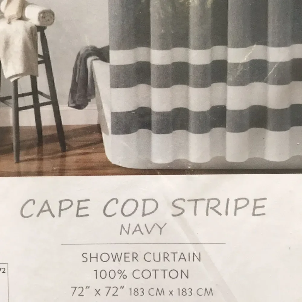 NEW Lush Decor Cape Cod Stripe Navy Shower Curtain